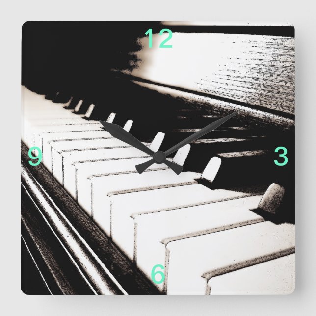 Vägglås på Piano Nycklar Fyrkantig Klocka (Framsida)