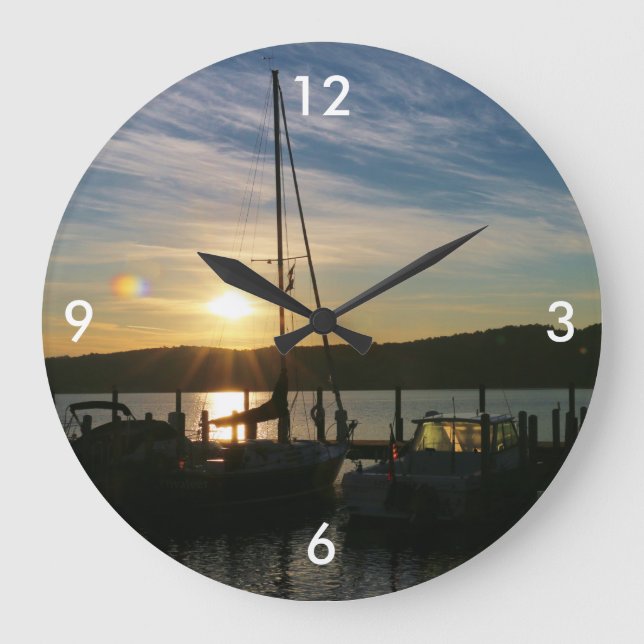 Vägglås/segelbåtar vid solnedgång stor klocka (Framsida)