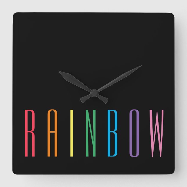 Vägglås/svart för RAINBOW-ruta Fyrkantig Klocka (Framsida)