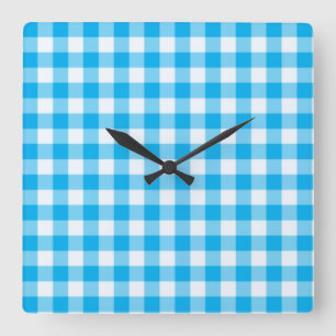 Vägglås, turkos Blue and White Check Gingham Fyrkantig Klocka