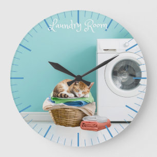 Vägglås, Tvätt rum med katt Stor Klocka