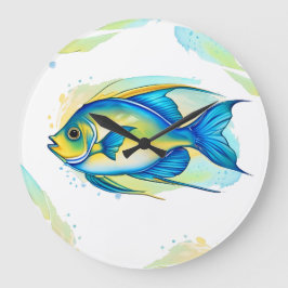 Vägglås - Vattenfärgsserie: Angelfish Stor Klocka
