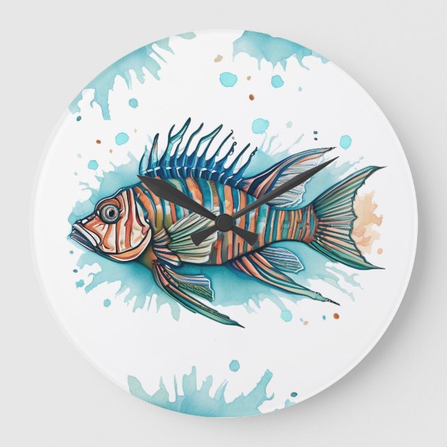 Vägglås - Vattenfärgsserie: Lionfisk Stor Klocka (Framsida)