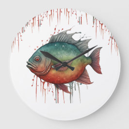 Vägglås - Vattenfärgsserie: Piranha Stor Klocka