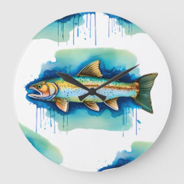 Vägglås - Vattenfärgsserie: Trout/Salmon Stor Klocka