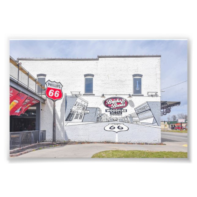 Väggmålning med Route 66-skylt i Kansas Fototryck (Framsidan)