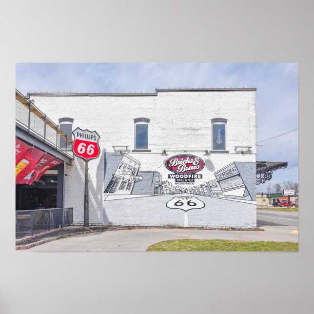 Väggmålning med Route 66-skylt i Kansas Poster (Framsidan)