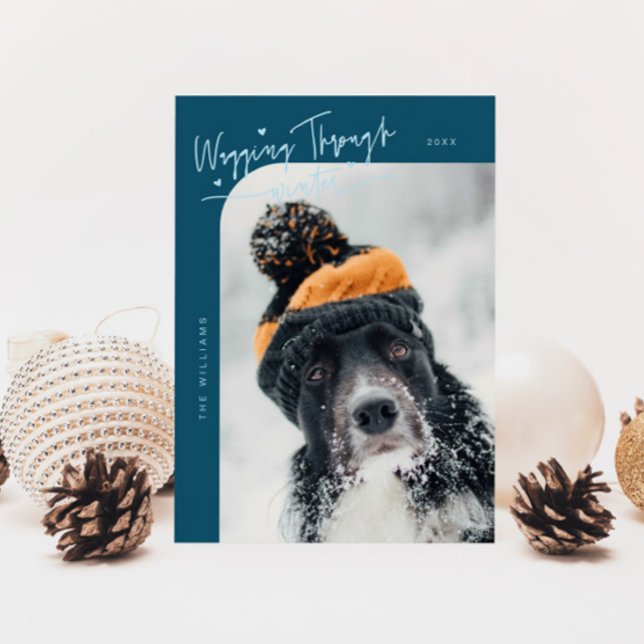 Vaggning genom Winter Hund Photo Teal-jul Julkort (Skapare uppladdad)