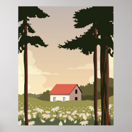 Väggplanscher skogslandskap, hus i skogen, poster