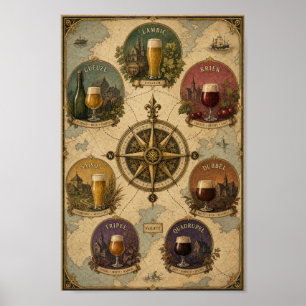 Väggposter med kompass för belgiska ölsorter poster