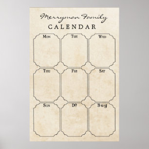 Väggschema för veckokalender för vintage Family Ca Poster