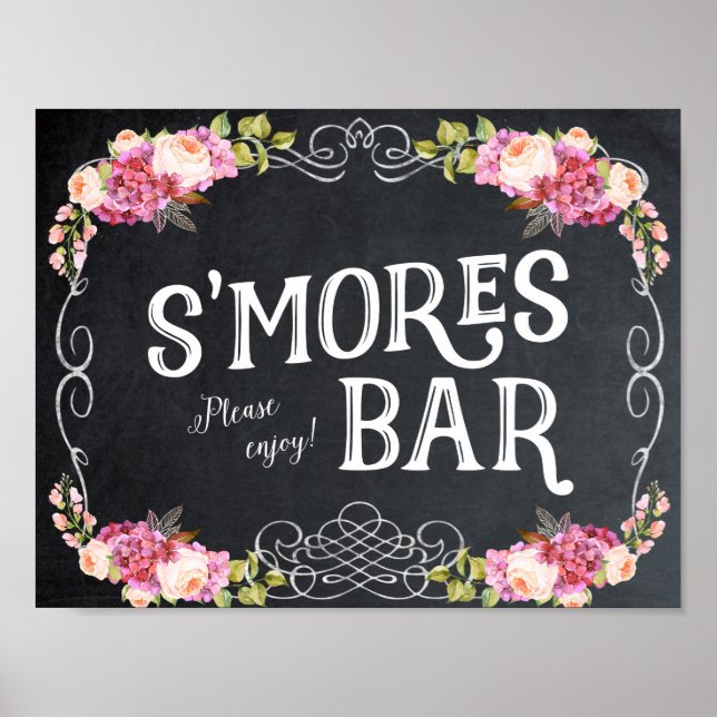 väggskylt för smoresbar med krittavla och blommor poster (Framsidan)