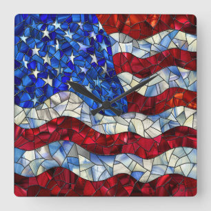 Väggsluss för amerikansk Flagga Fyrkantig Klocka