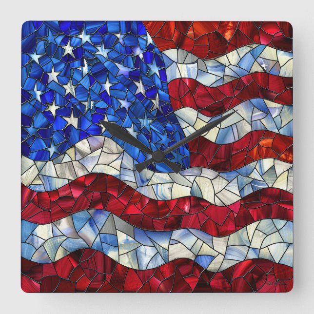 Väggsluss för amerikansk Flagga Fyrkantig Klocka (Framsida)