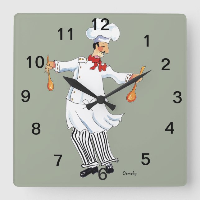Väggsluss för Chef Tossing Fyrkantig Klocka (Framsida)