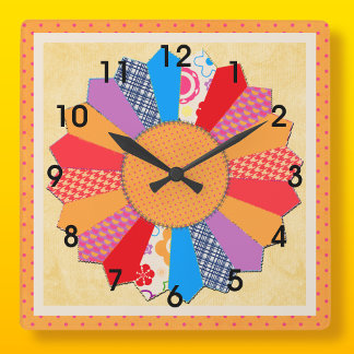 Väggsluss för "Dresden Plate" i Quilt Block Mönste Fyrkantig Klocka