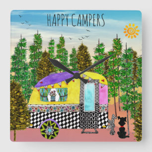 Väggsluss för Lycklig i korgen Fyrkantig Klocka