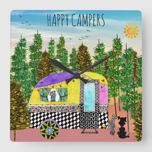 Väggsluss för Lycklig i korgen Fyrkantig Klocka (Framsida)