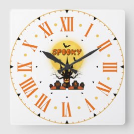 Väggsluss för Spooky Fright Natt Halloween Square Fyrkantig Klocka
