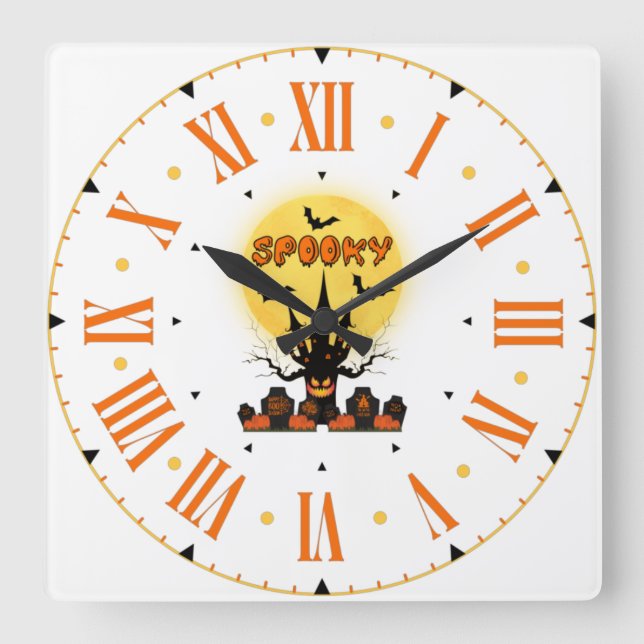Väggsluss för Spooky Fright Natt Halloween Square Fyrkantig Klocka (Framsida)