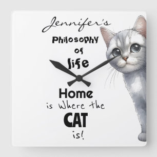 Väggsluss för utspädda katter fyrkantig klocka