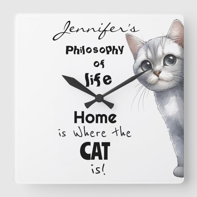 Väggsluss för utspädda katter fyrkantig klocka (Framsida)