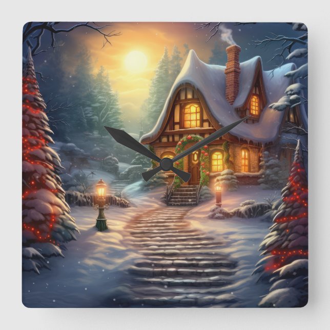 Väggspärr för julhus fyrkantig klocka (Framsida)