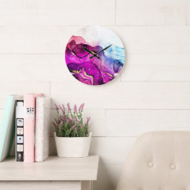 Väggspärr för modern Lila Rosa Guld Watercolor Wal Stor Klocka