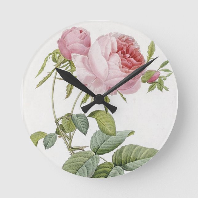 Väggspärr för rosa ros rund klocka (Framsida)
