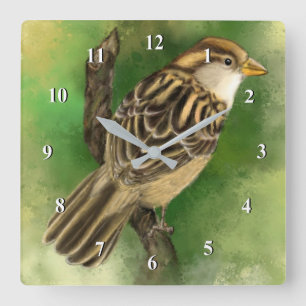 Väggspärr för Sparrow Wall Clock Fyrkantig Klocka