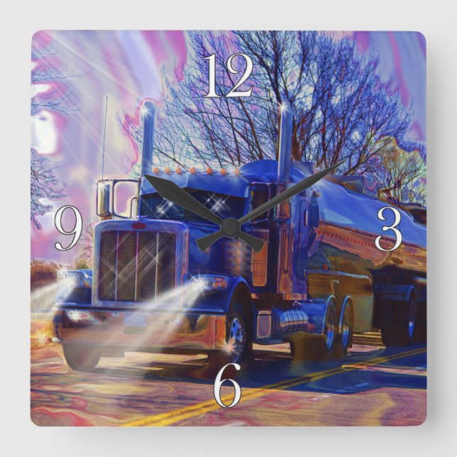 Väggspärr för tunga transportblått Tanker Lastbil Fyrkantig Klocka (Framsida)