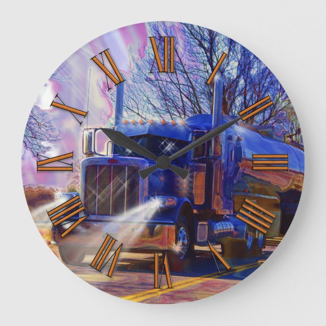 Väggspärr för tunga transportblått Tanker Lastbil Stor Klocka (Framsida)