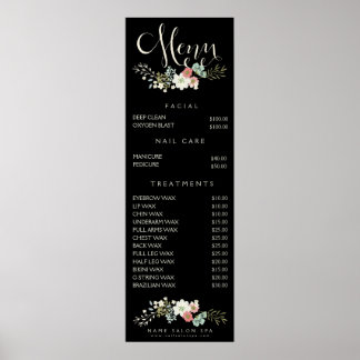 Väggtryck Spa Salong Skönhetsterapeut Meny Prislis Poster