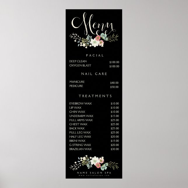 Väggtryck Spa Salong Skönhetsterapeut Meny Prislis Poster (Framsidan)