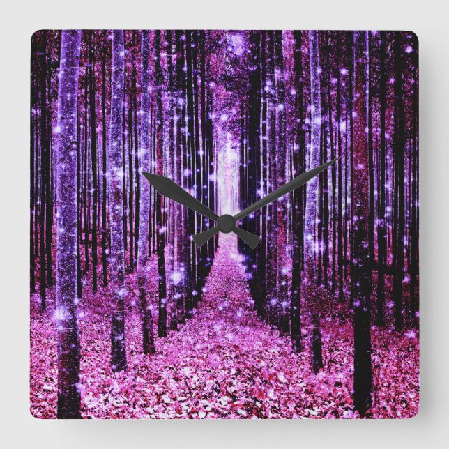 Väggur Magisk Skog Lila Rosa (Framsida)