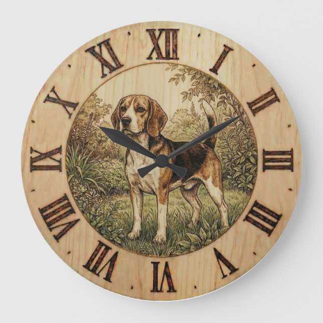 Väggur med Beagle i vårpark  (Framsida)