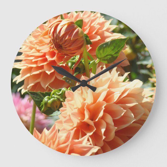 Väggur med blommotiv Dekorativ orange dahliablomma (Framsida)