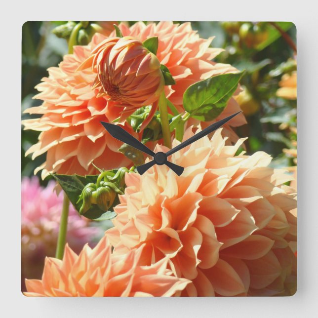 Väggur Orange Dahlia Blommor Blommig unik (Framsida)