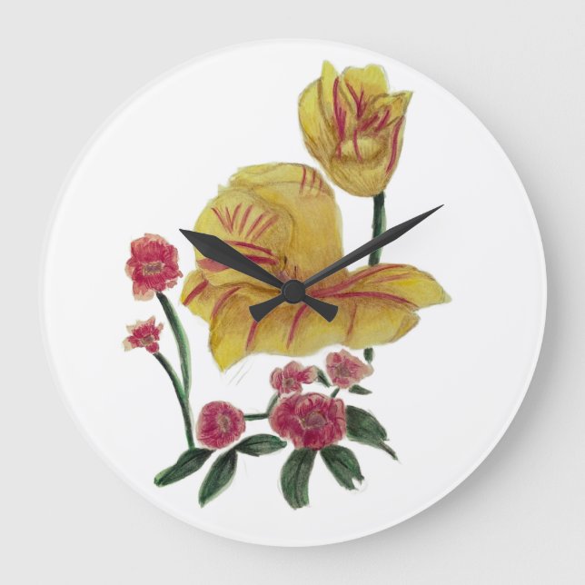 Väggur Väggklocka Akvarell Blommig Design (Framsida)