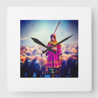 väggurka afghansk design fyrkantig klocka