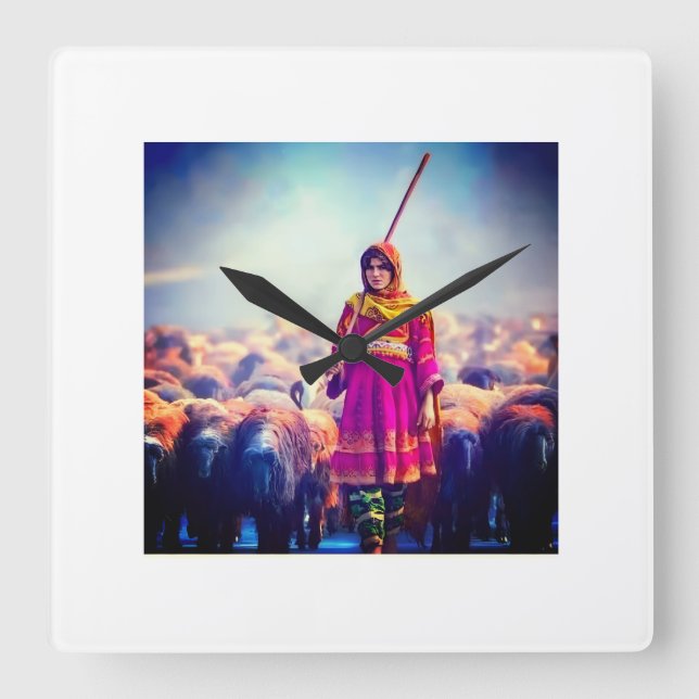 väggurka afghansk design fyrkantig klocka (Framsida)