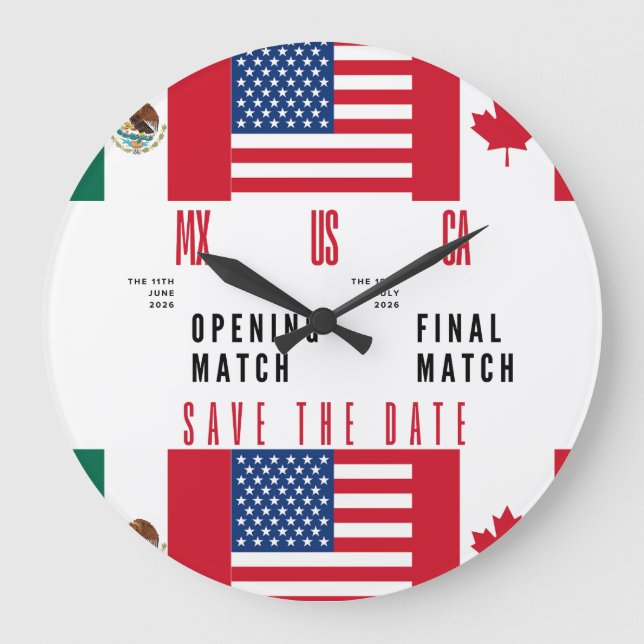 Väggurklippning & Finalmatch 2026 MX-US-CA Stor Klocka (Framsida)