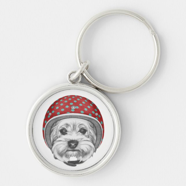 Våghals för Yorkshire Terrier Rund Silverfärgad Nyckelring (Framsidan)
