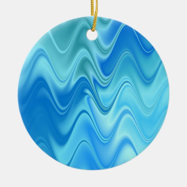 Vågig Blå Abstrakt Julgransprydnad Keramik (Framsidan)