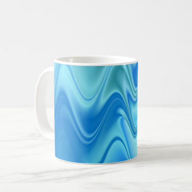 Vågig Blå Abstrakt Kaffemugg (Framsida vänster)