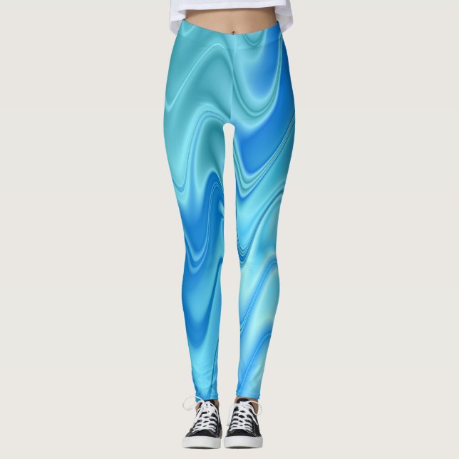 Vågig Blå Abstrakt Leggings (Framsida)