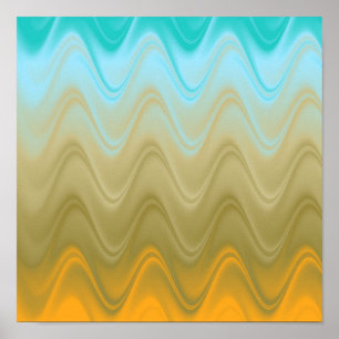 Vågig Blå Grön Orange Abstrakt Poster
