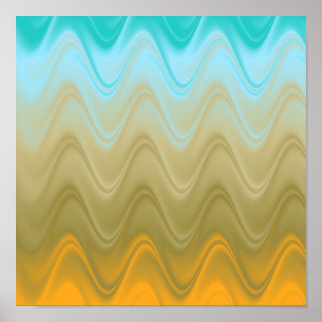 Vågig Blå Grön Orange Abstrakt Poster (Framsidan)