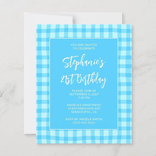 Vågig blå sommar-gingham djärv 21-årsdag (Framsida)
