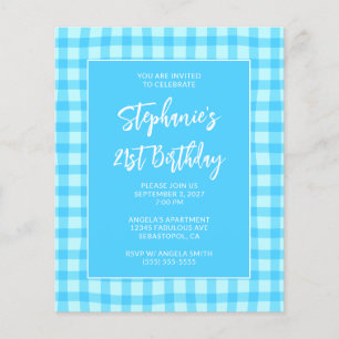 Vågig Blå Sommar Gingham Djärv 21-årsdag Flygblad